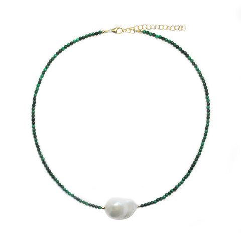 malachite & white baroque pearl