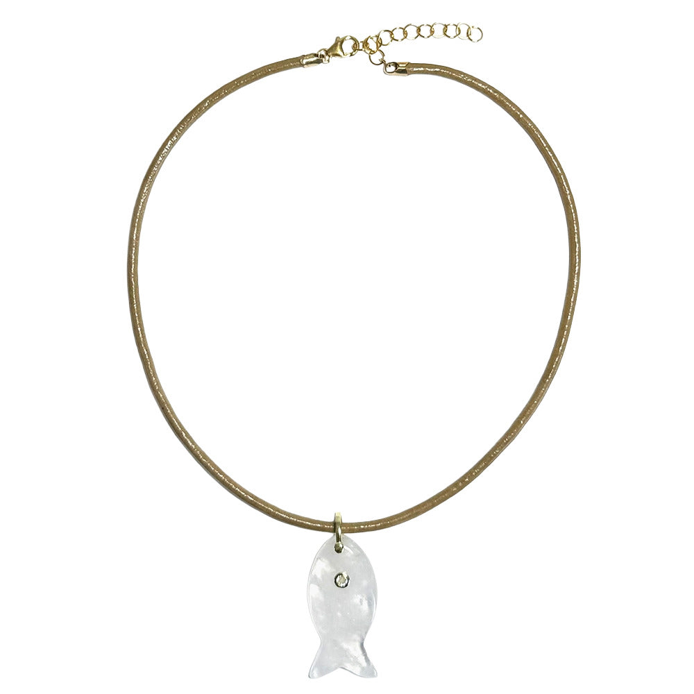 XL fish & leather cord necklace