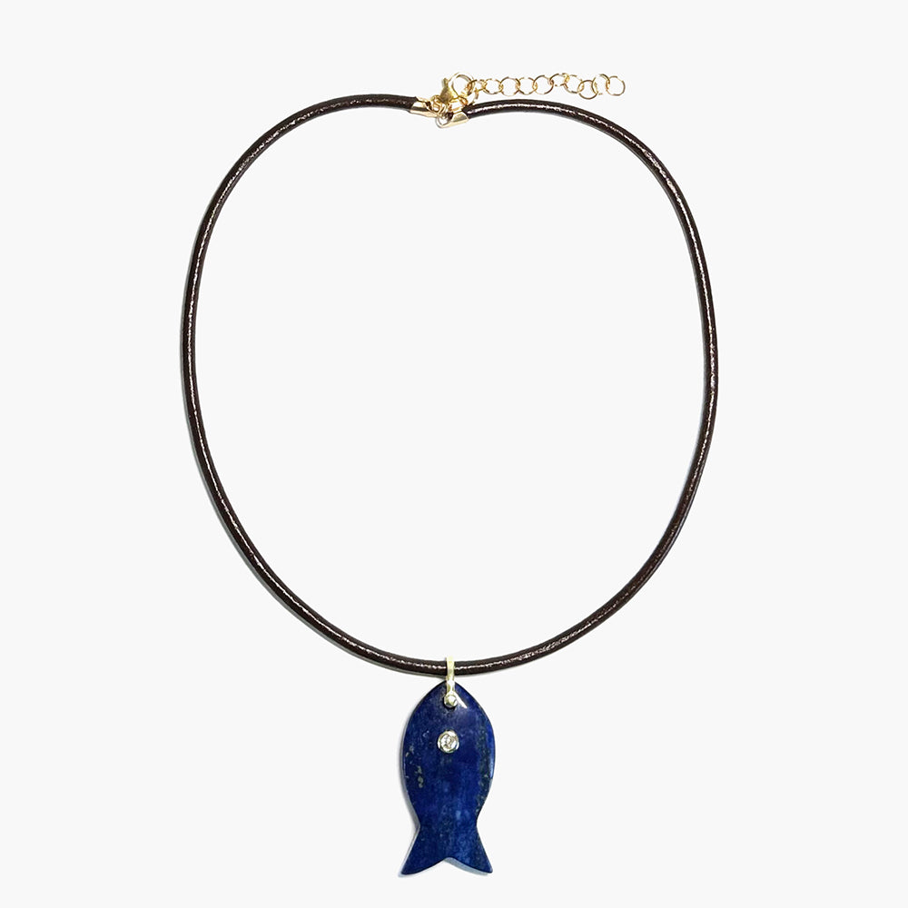 XL fish & leather cord necklace