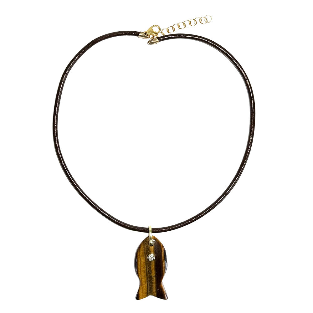 XL fish & leather cord necklace