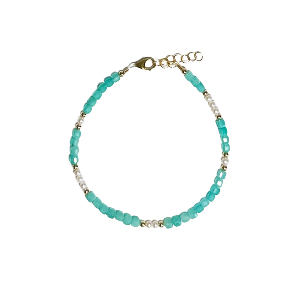 Amazonite Cube Beads & Pearls Bracelet