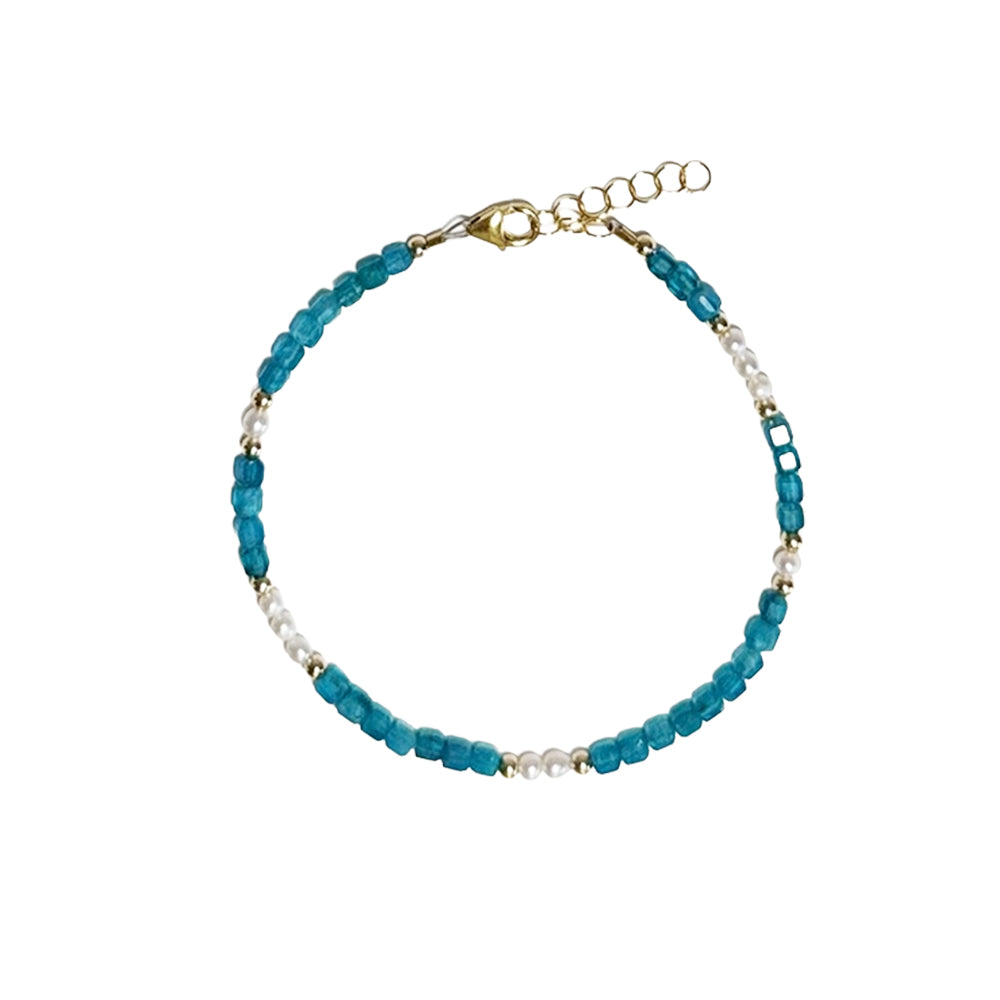 Apatite Cube Beads & Pearls Bracelet