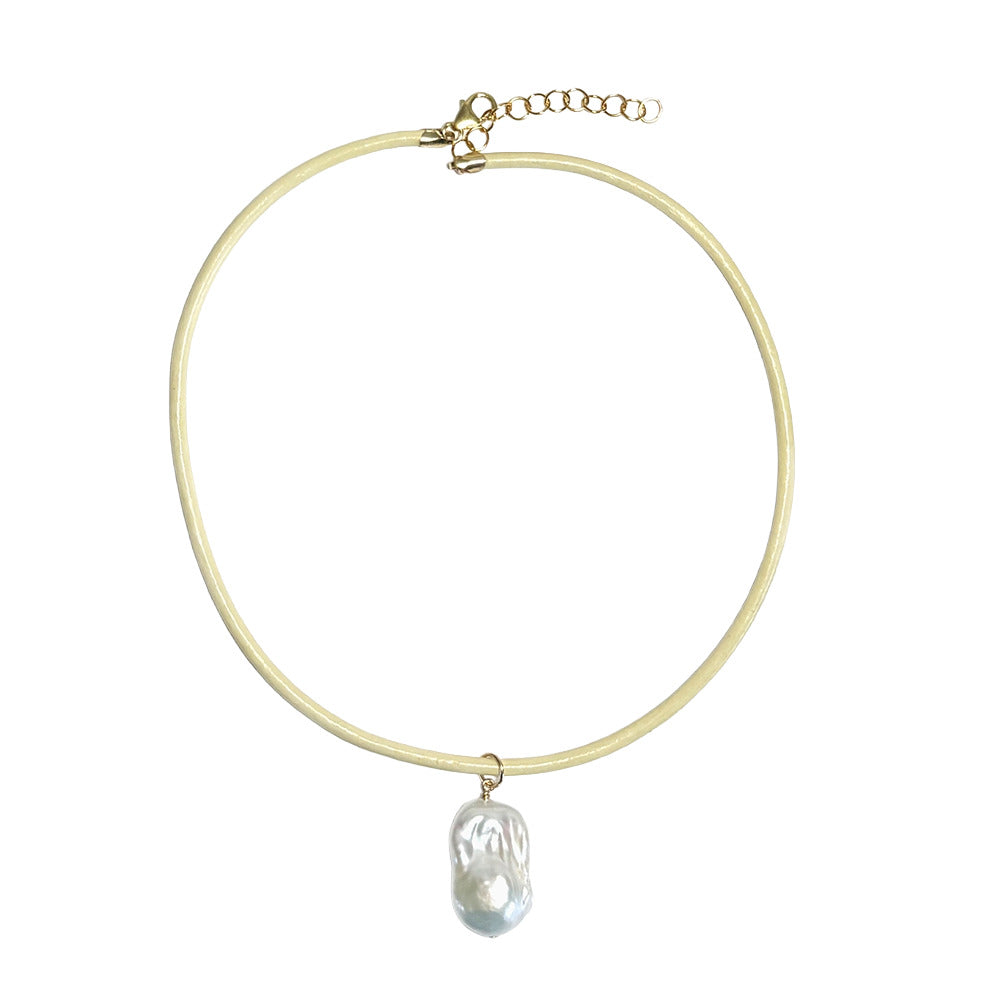 Baroque Pearl & leather cord necklace