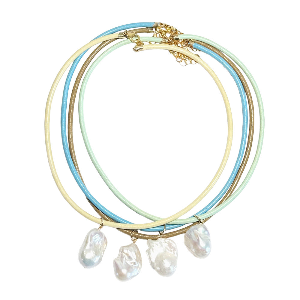Baroque Pearl & leather cord necklace