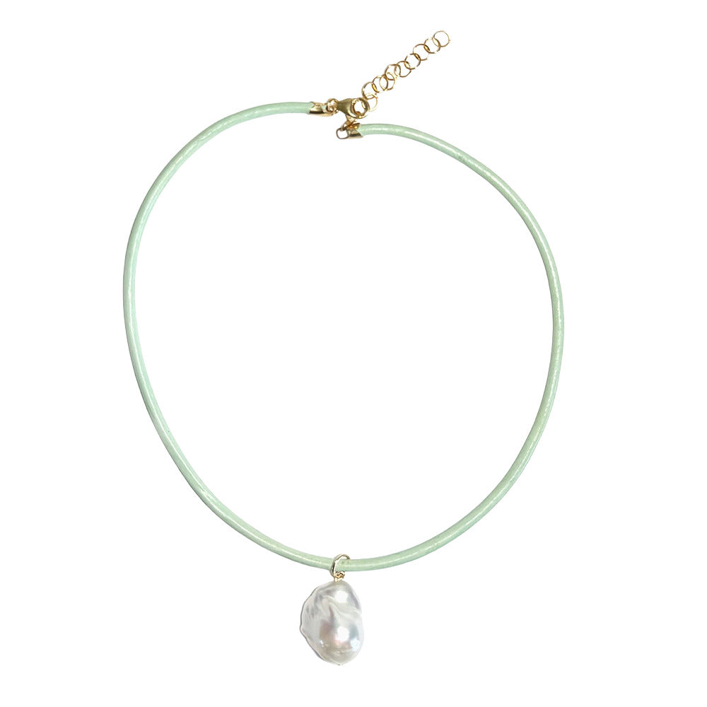 Baroque Pearl & leather cord necklace