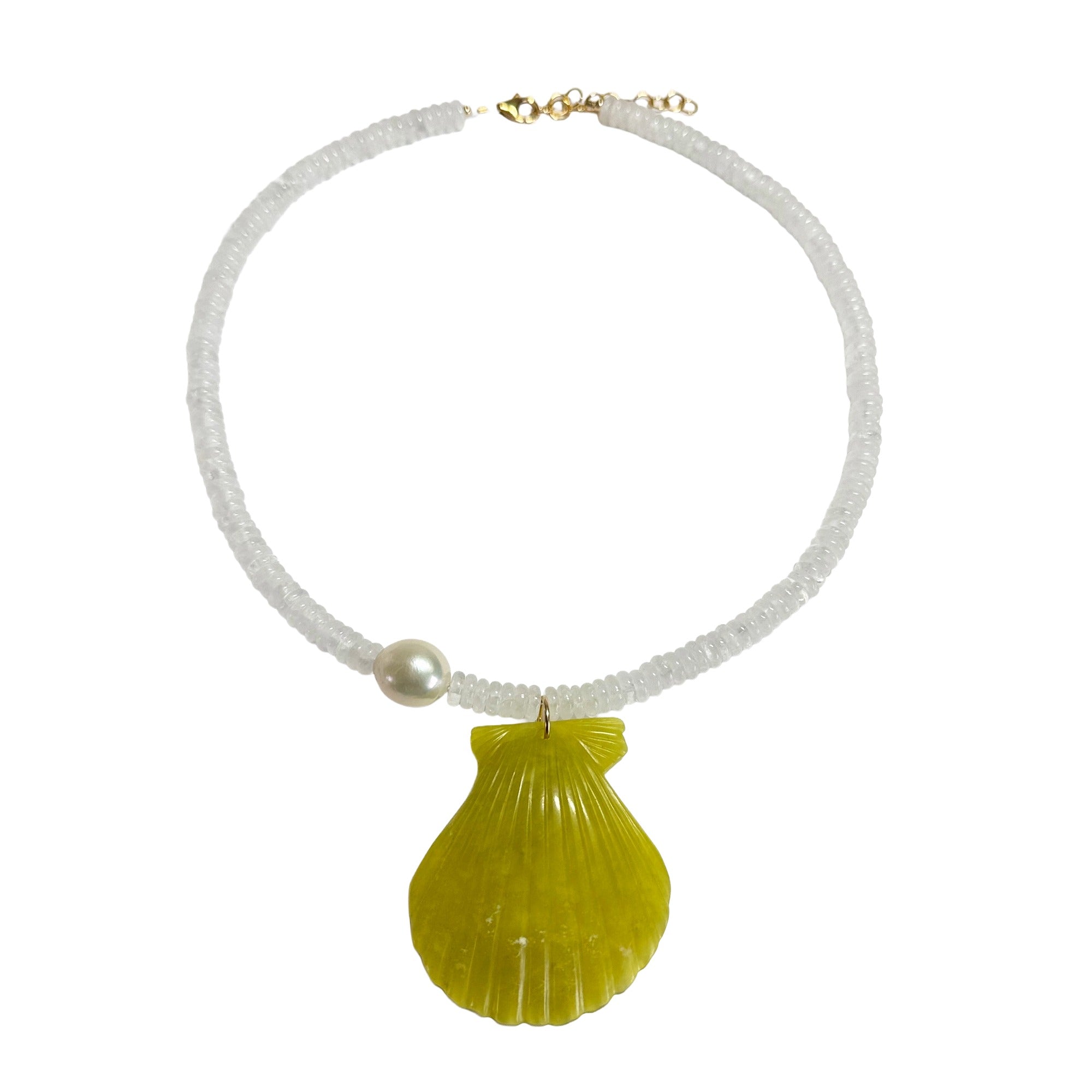 quartz, pearl & carved seashell