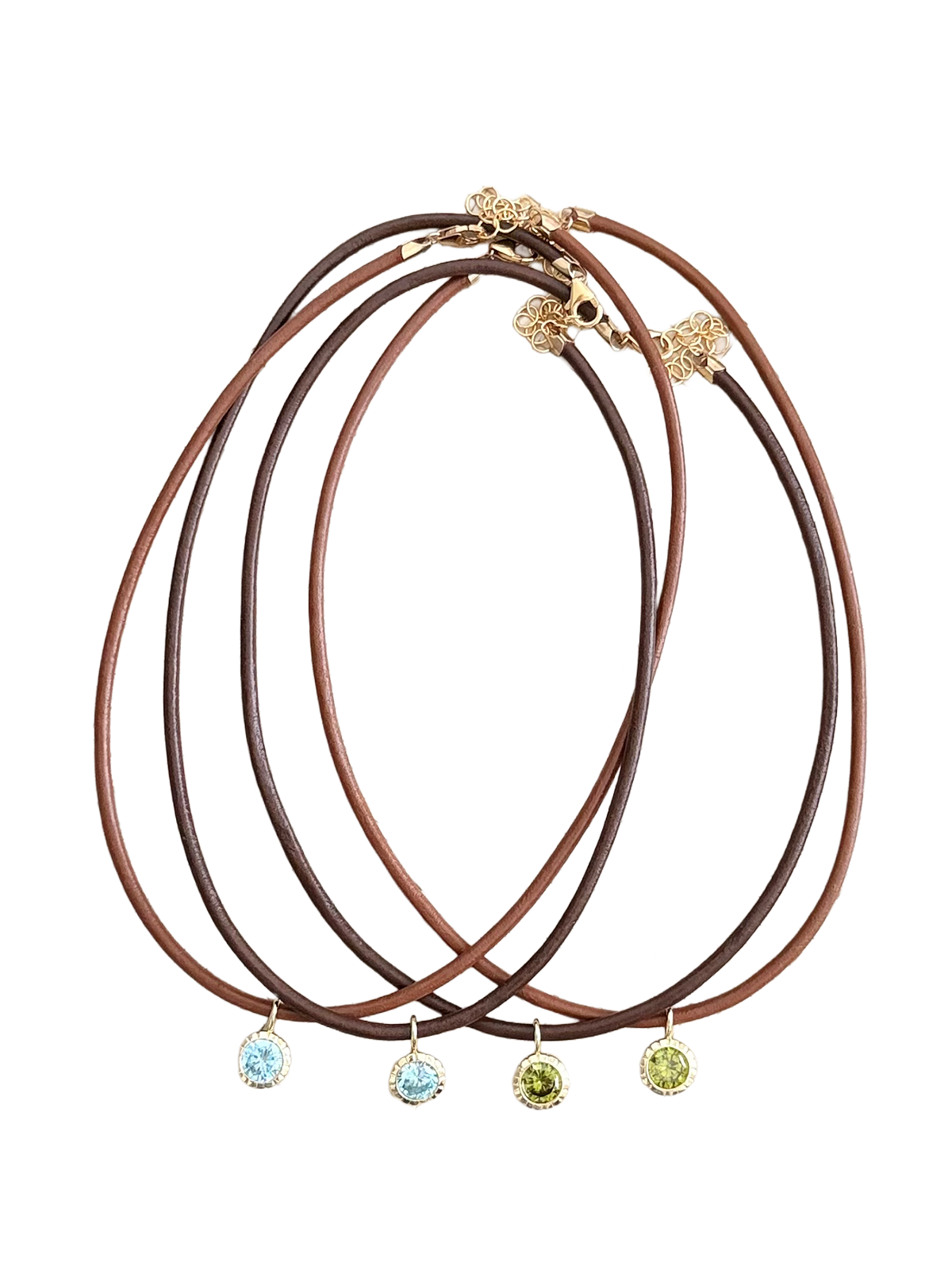 bezel gemstone & leather cord necklace
