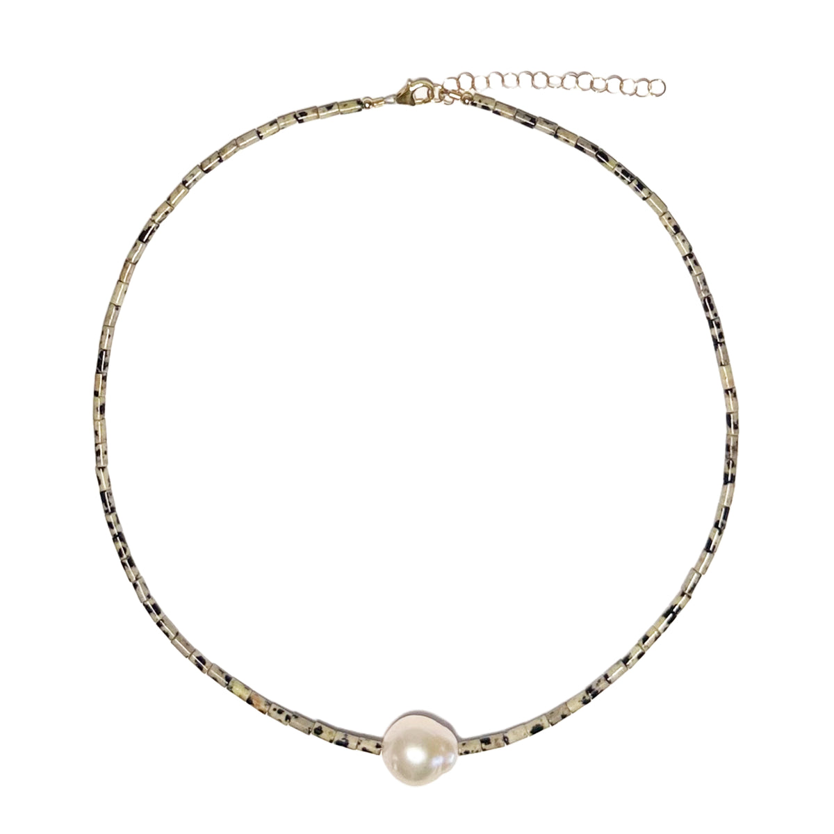 dalmatian stone tube beads & pearl