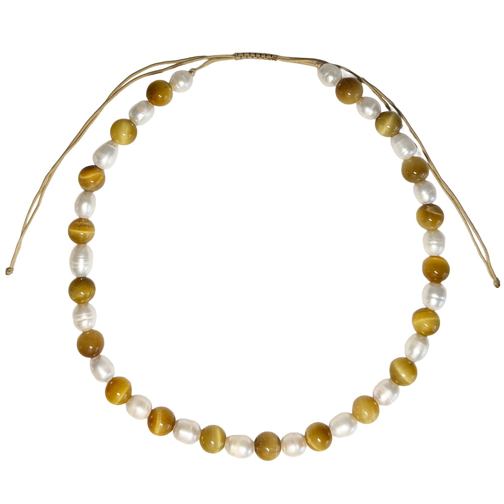 gemstone & pearl cord necklace