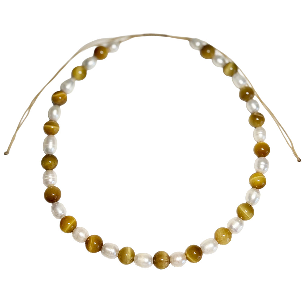 gemstone & pearl cord necklace
