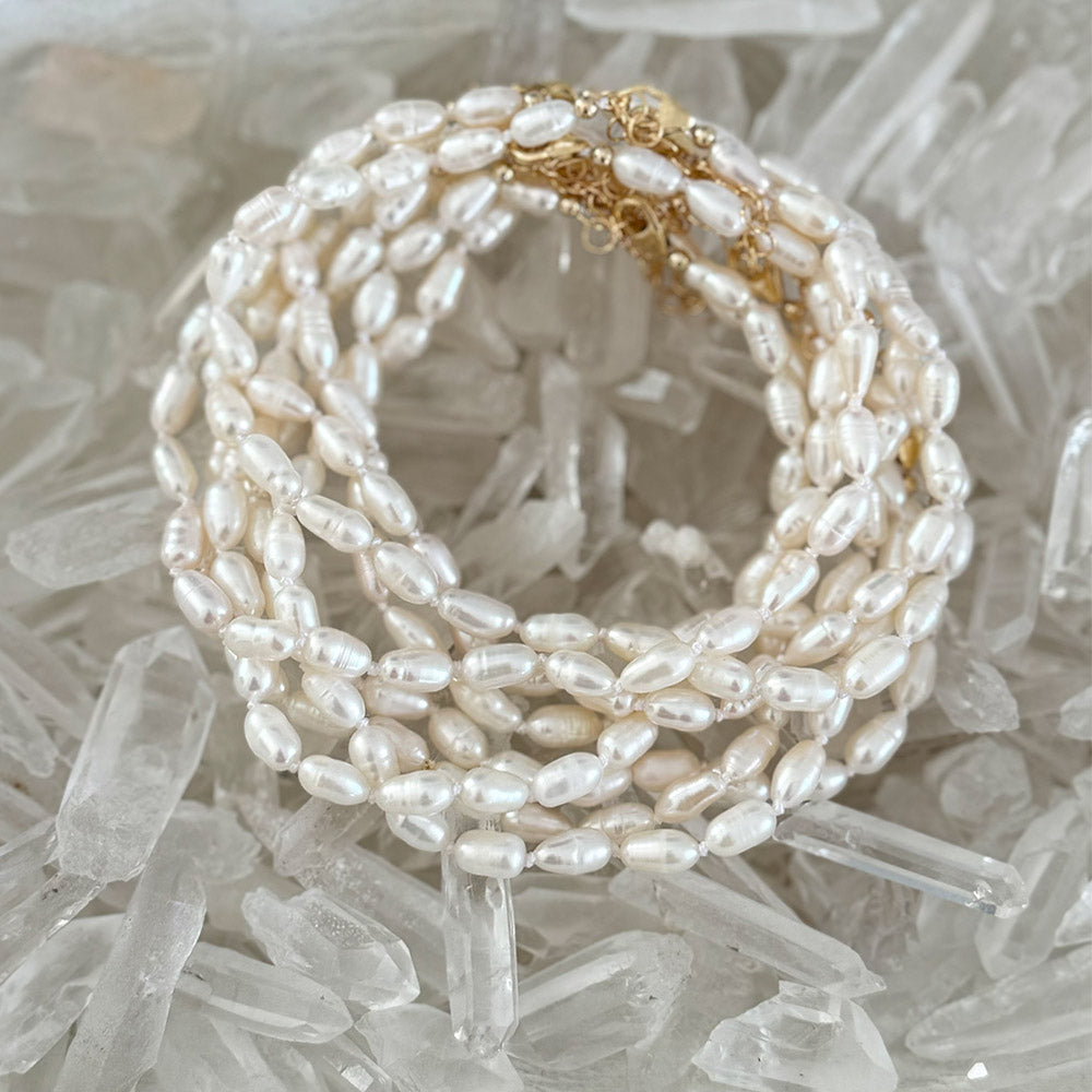 knotted white pearls anklet