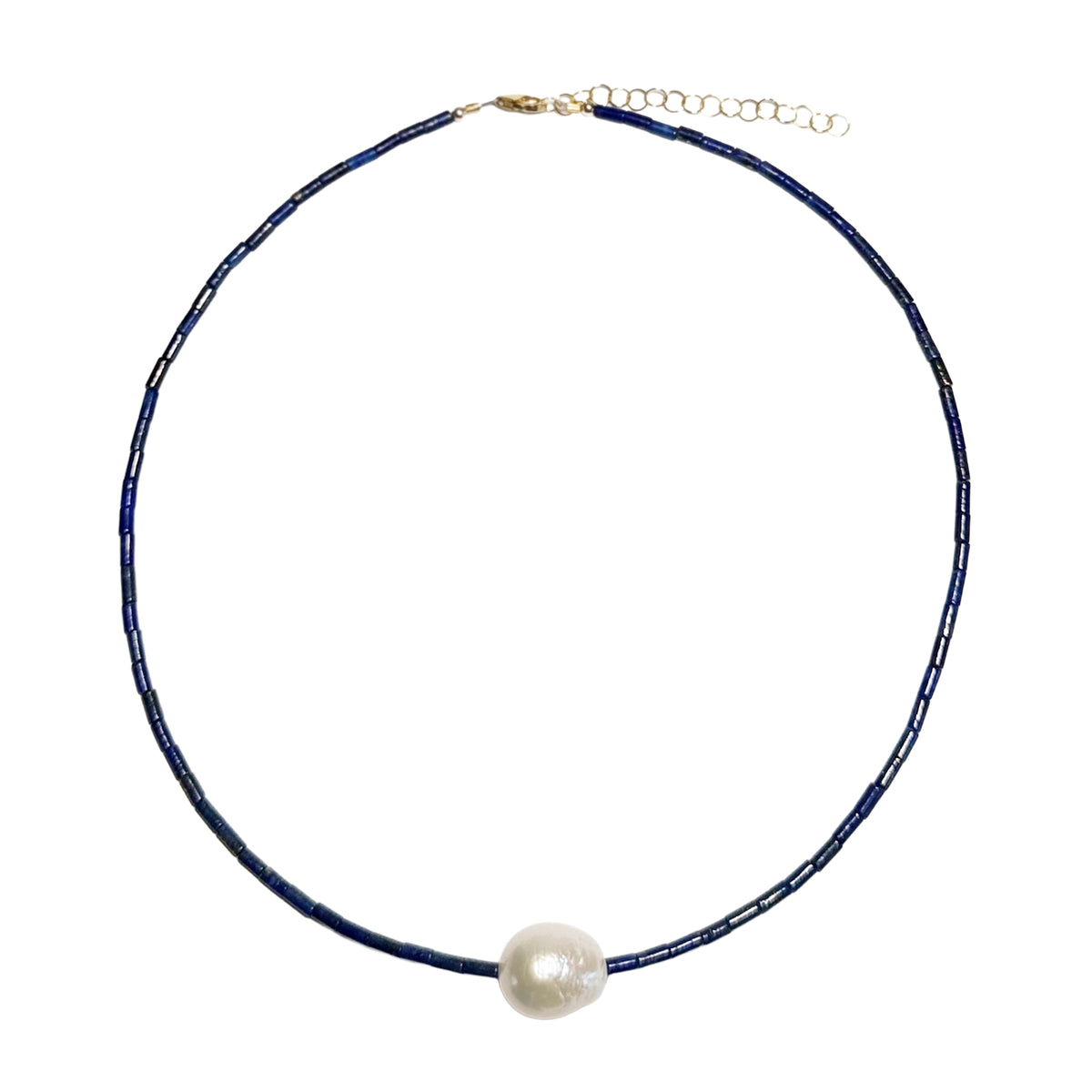 lapis tube beads & pearl
