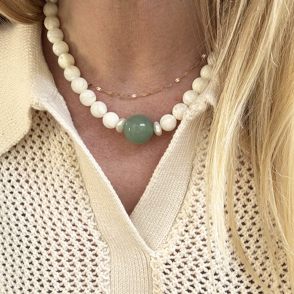 mother-of-pearl, pearl & jumbo seafoam bead