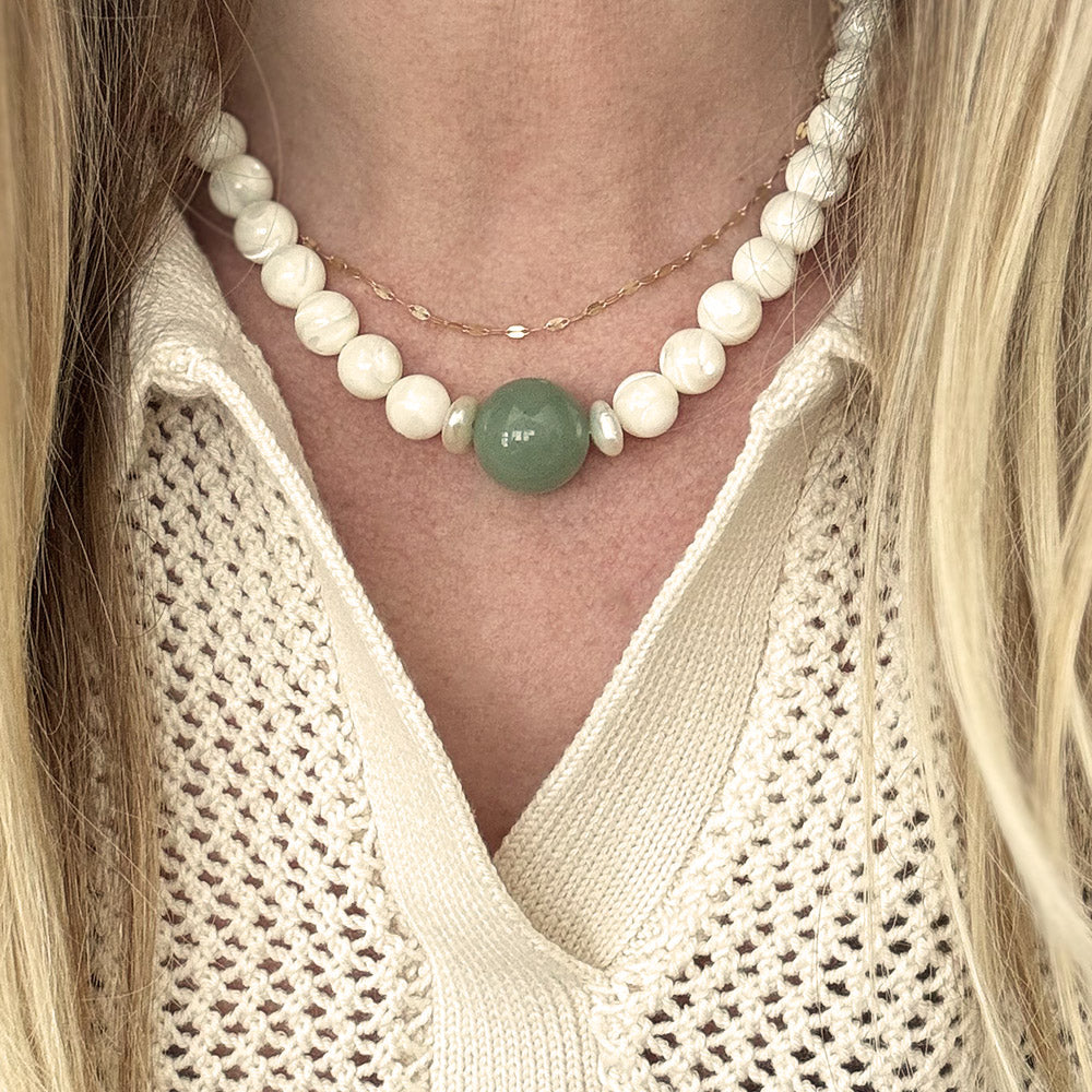 mother-of-pearl, pearl & jumbo seafoam bead