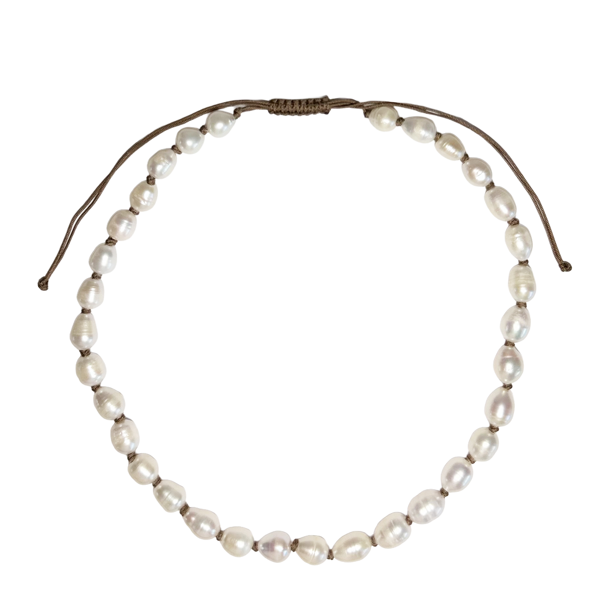 knotted oval pearl cord necklace