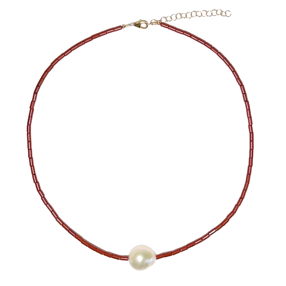 red jasper tube beads & pearl