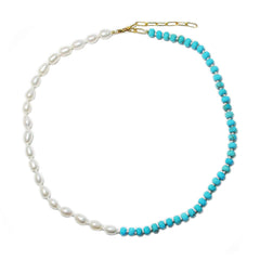 half white pearls & half turquoise necklace