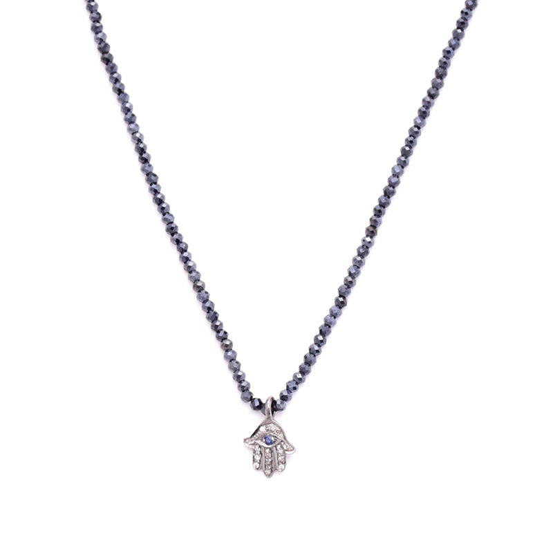 black spinel & mini diamond hamsa