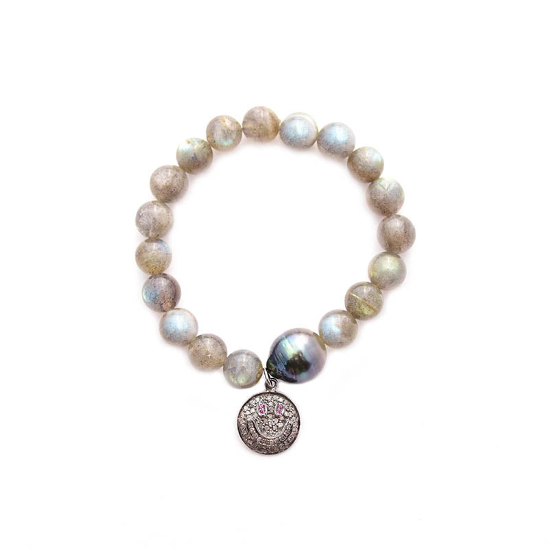 labradorite, tahitian pearl & diamond smiley face