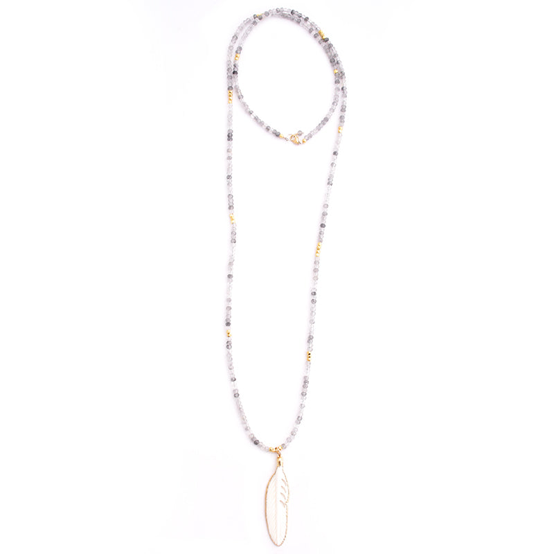 cloudy quartz & bone feather