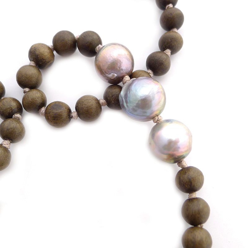 knotted gray wood & baroque pearls