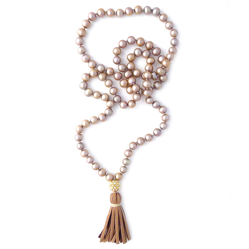 knotted champagne pearls & tassel
