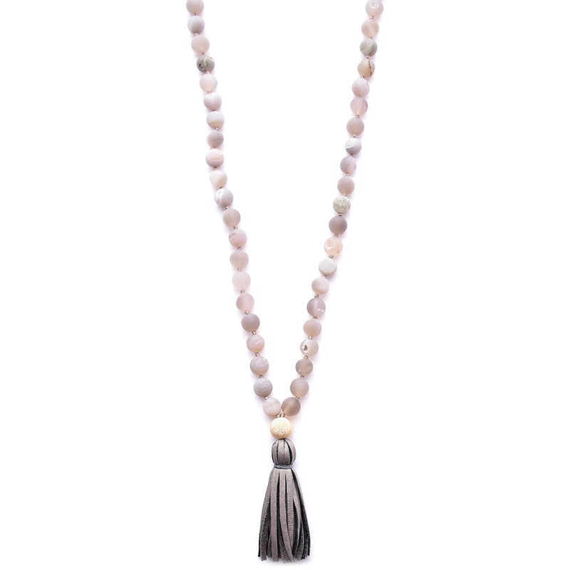 matte gray druzy agate & leather tassel