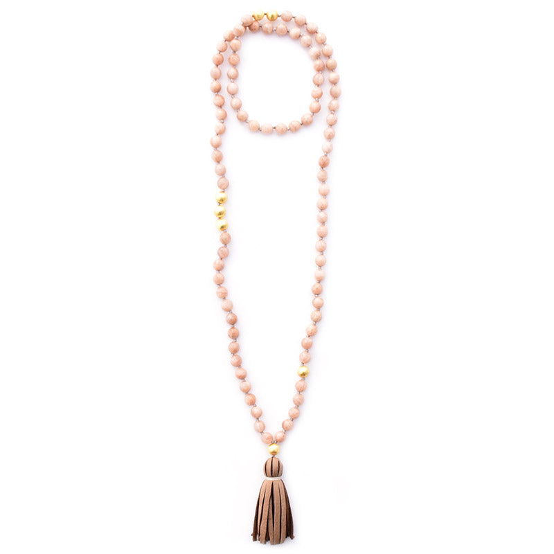 knotted peach moonstone & tassel