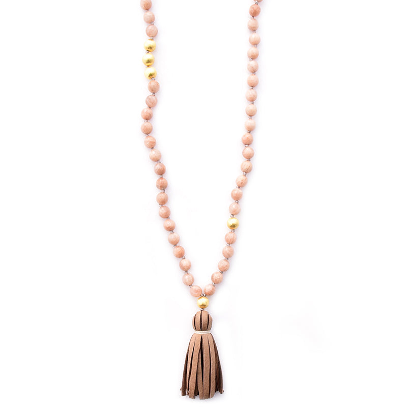 knotted peach moonstone & tassel