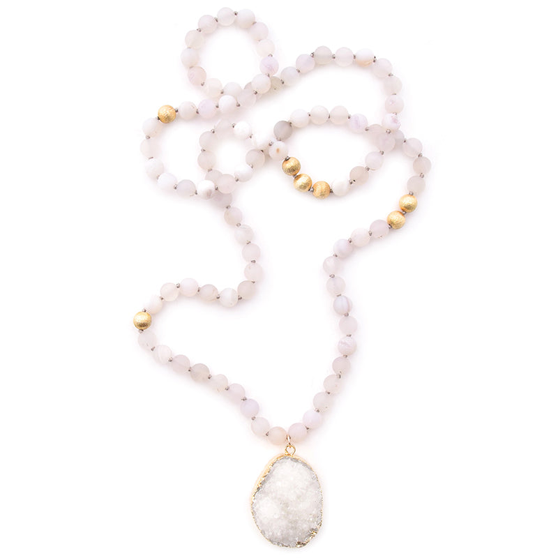 matte white druzy agate & druzy pendant