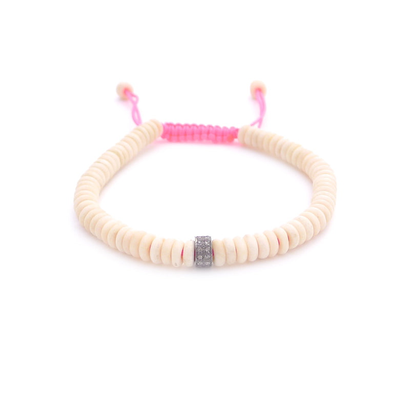 bone & diamond rondelle adjustable bracelet