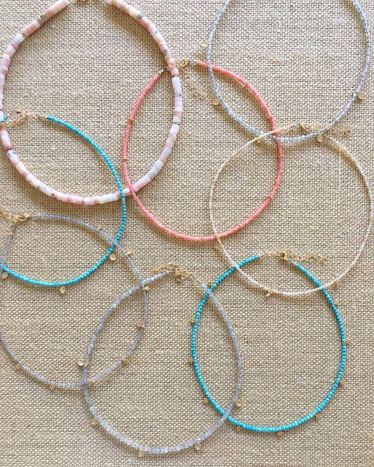 coral heishi & gold flower discs