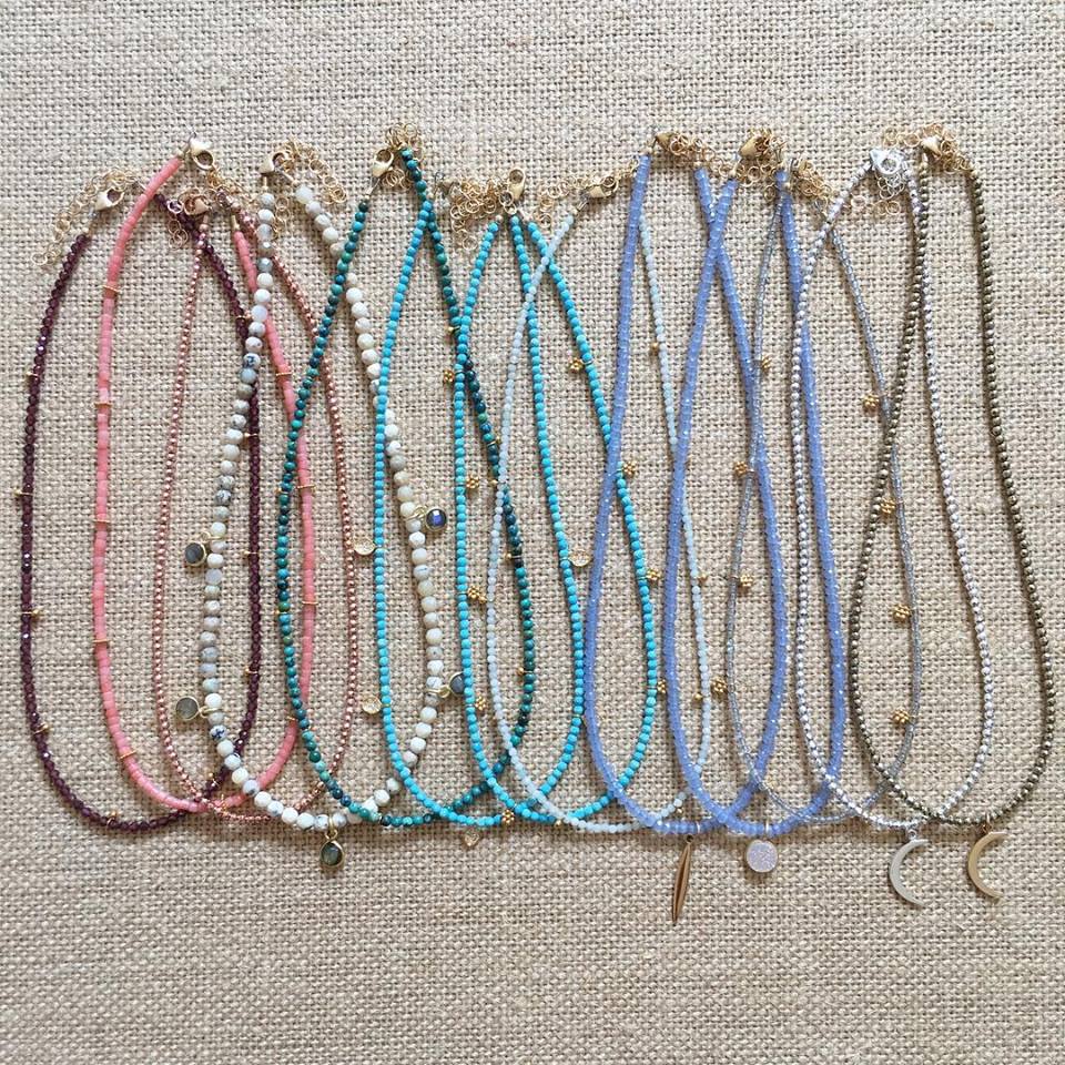 coral heishi & gold flower discs