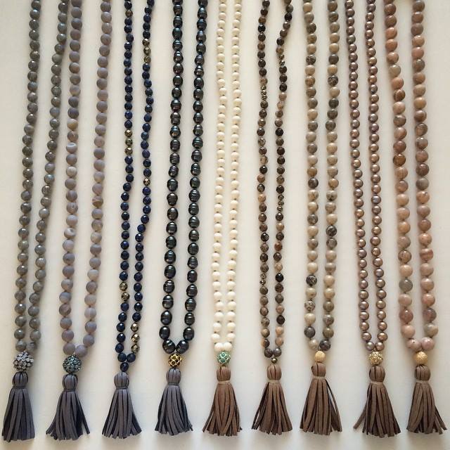 knotted dark gray pearls & tassel