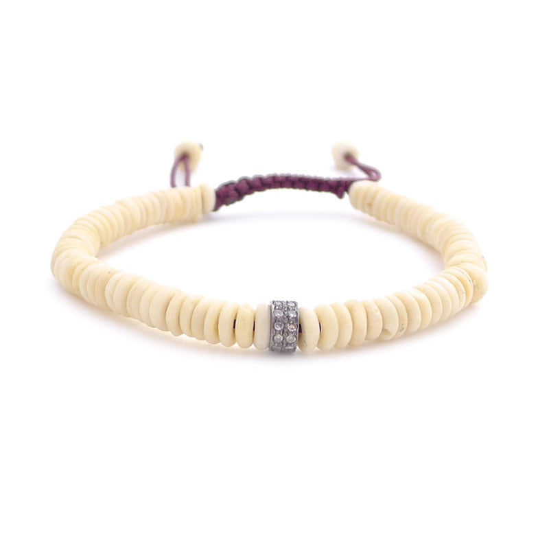 bone & diamond rondelle adjustable bracelet