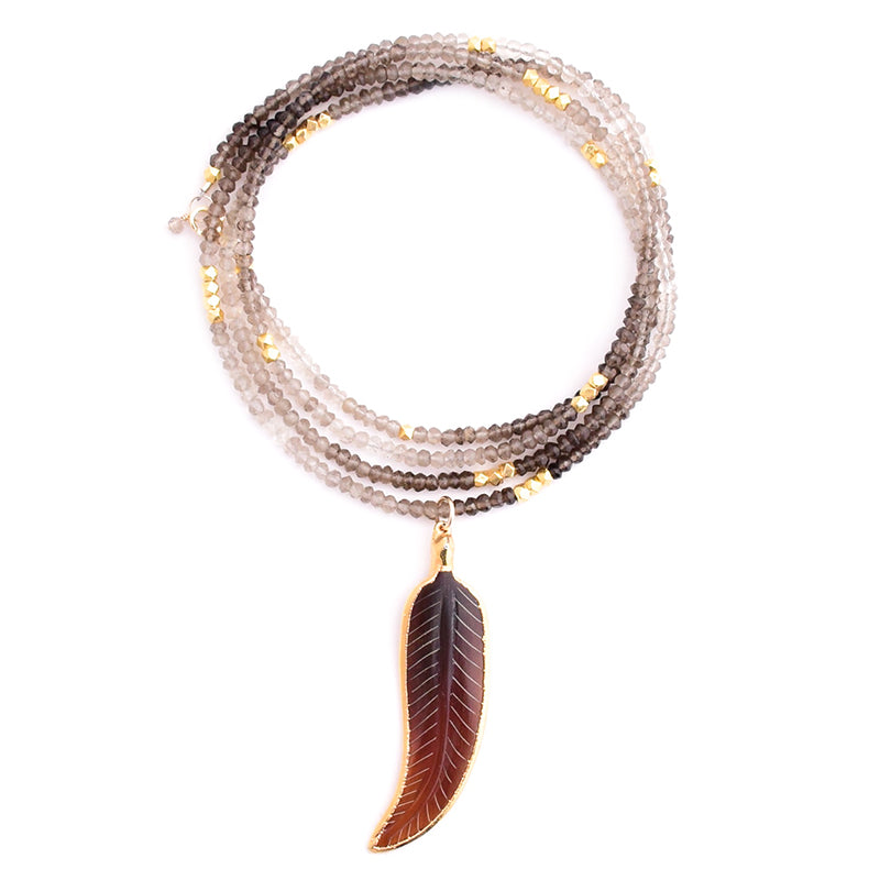 ombre smoky topaz & feather