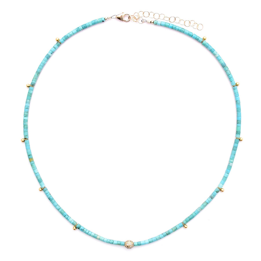turquoise heishi & diamond ball