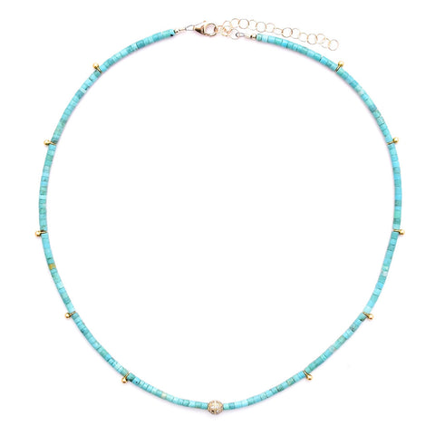 turquoise heishi & diamond ball