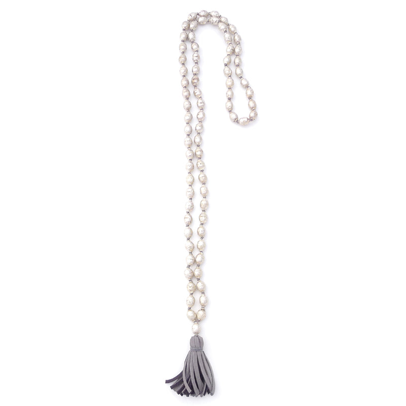 knotted silver beads & tassel