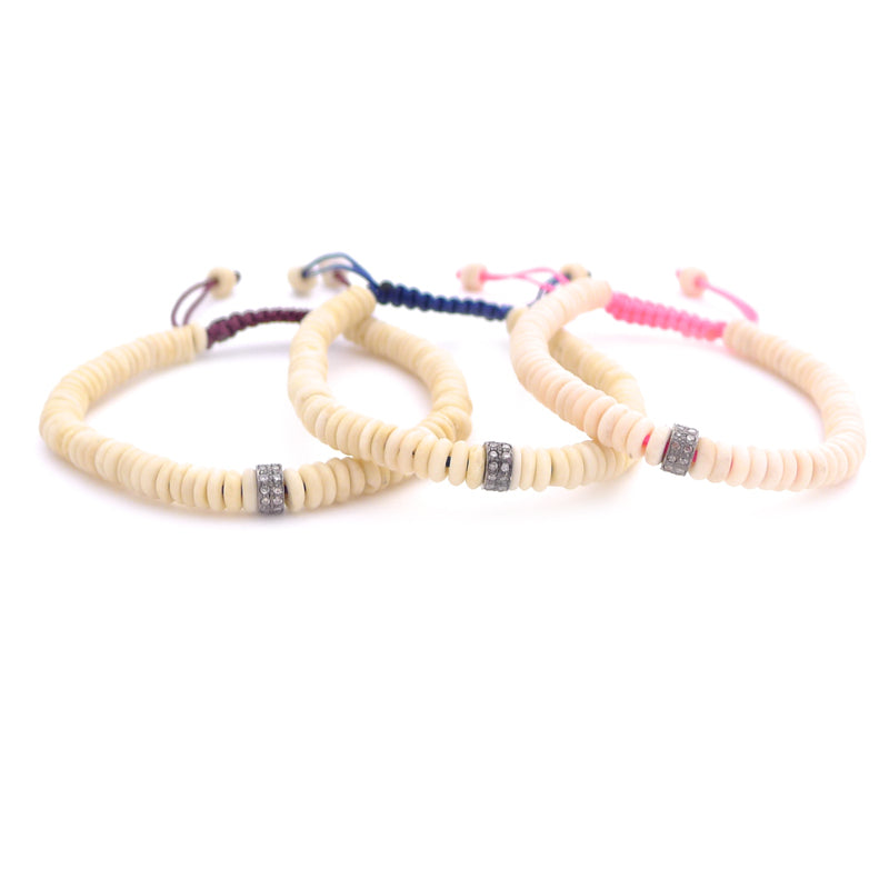 bone & diamond rondelle adjustable bracelet