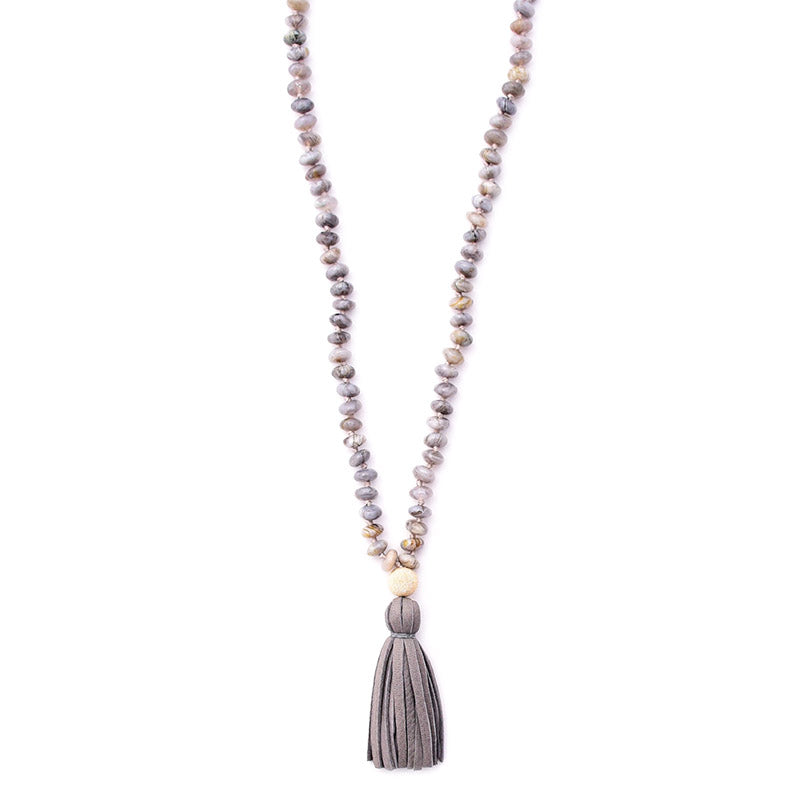 bamboo agate & leather tassel