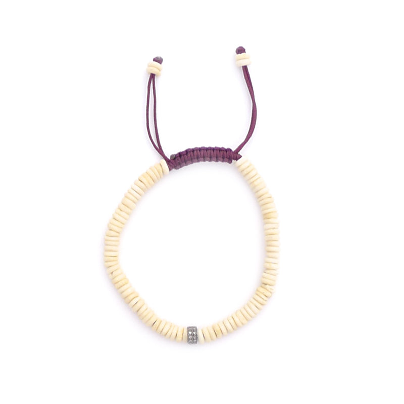 bone & diamond rondelle adjustable bracelet