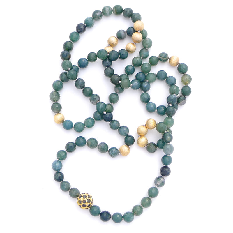 knotted moss agate & sapphire ball