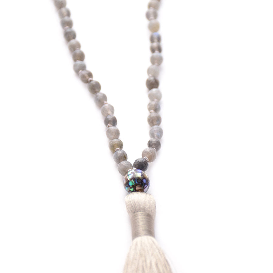labradorite, abalone shell & silky tassel
