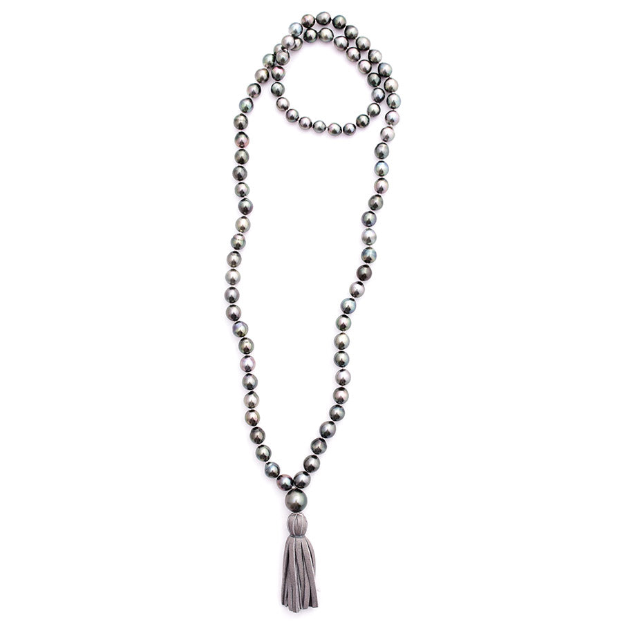 tahitian pearls & leather tassel
