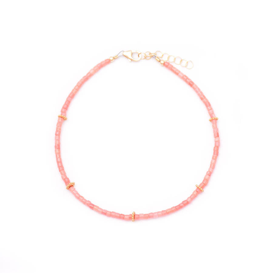 coral heishi & gold flower discs anklet