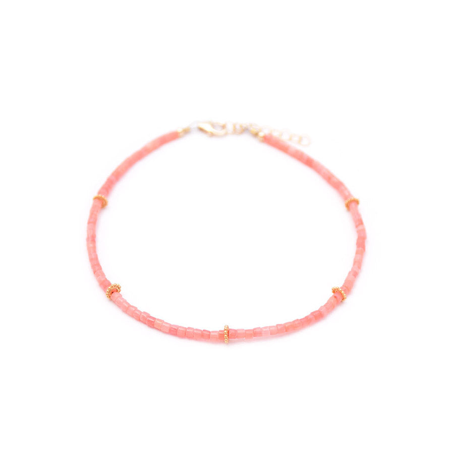 coral heishi & gold flower discs anklet