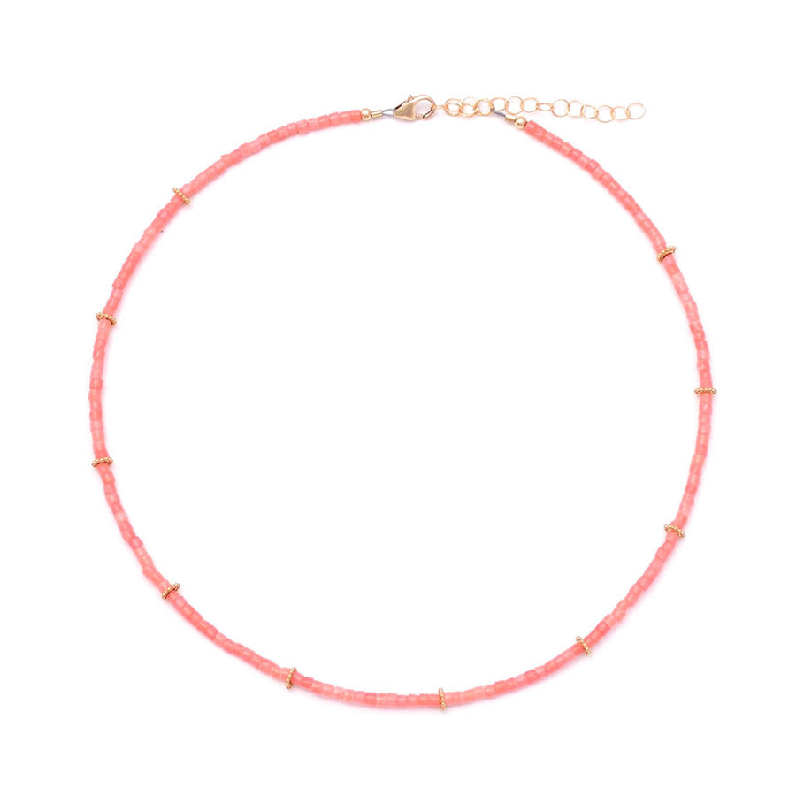 coral heishi & gold flower discs