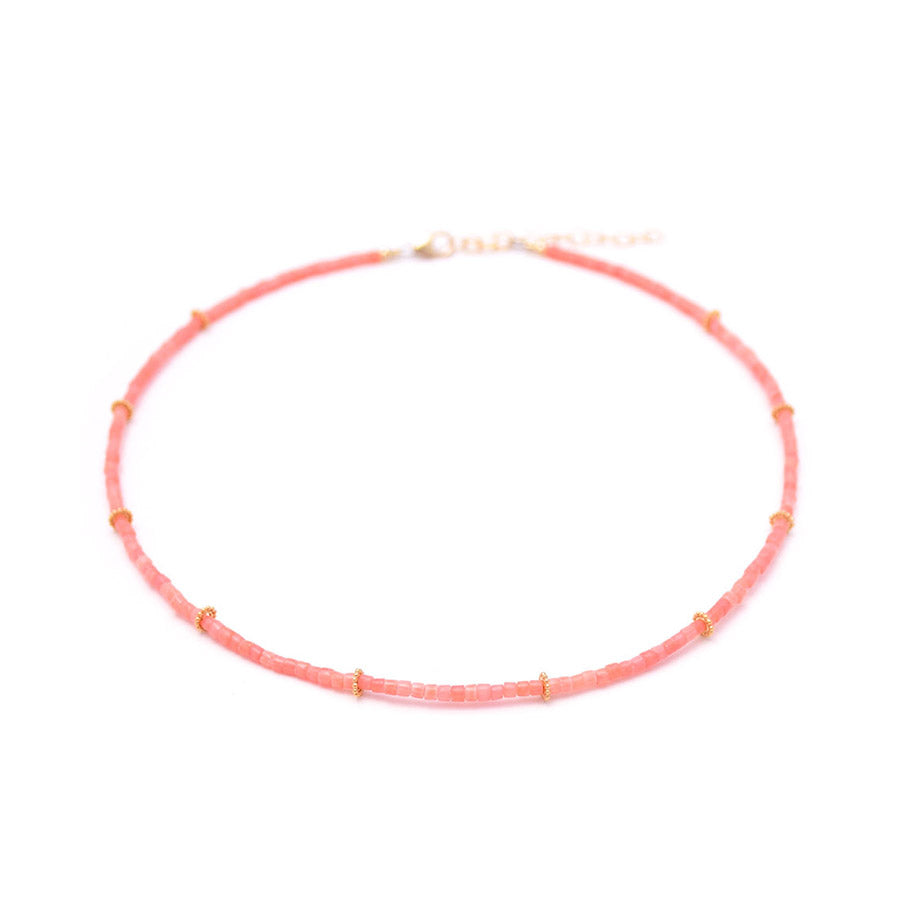 coral heishi & gold flower discs