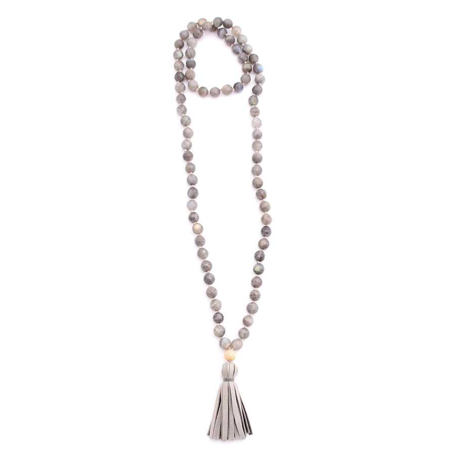 10mm Labradorite & Leather Tassel